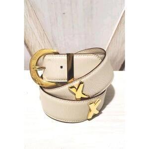 VTG Paloma Picasso Ivory Genuine Leather Belt M/75 Vintage Italy Gold Tone X's